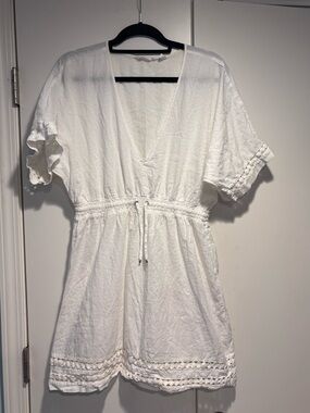 Athleta White V-Neck Drawstring Tunic Cover Up